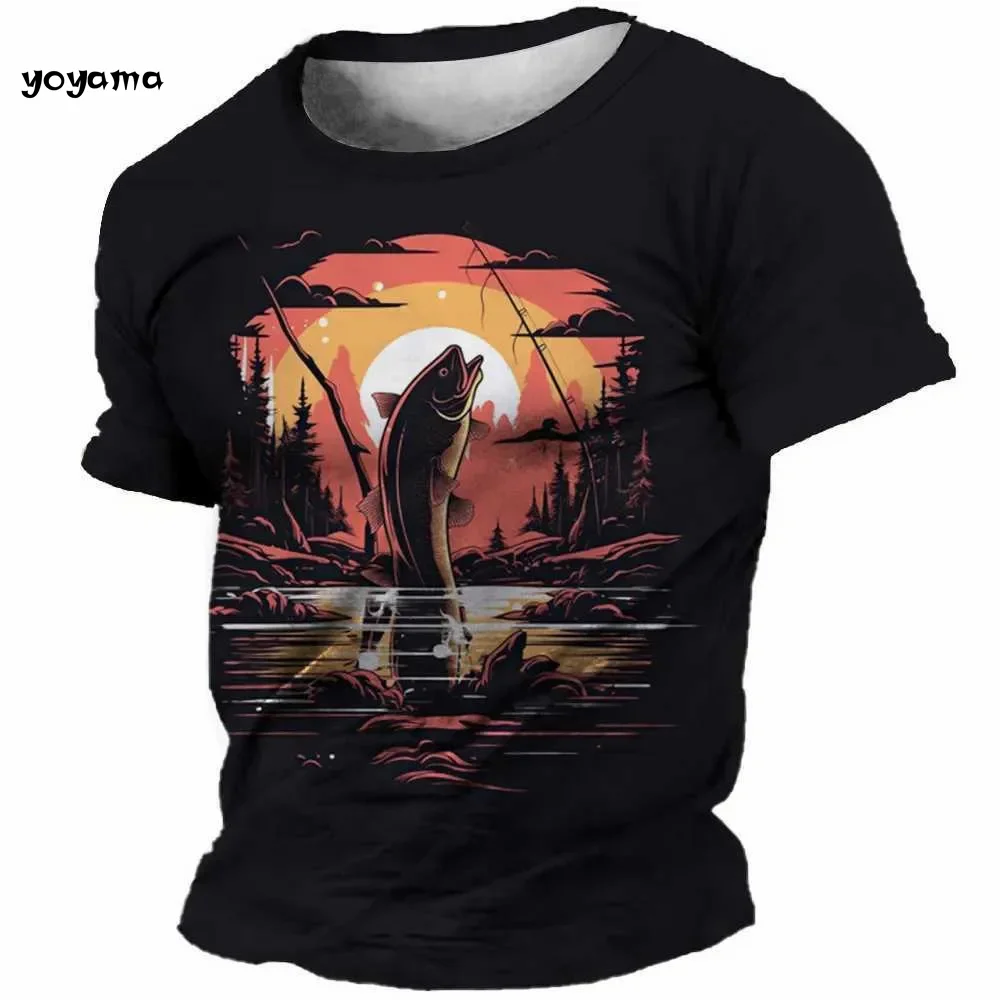 

Vintage Men's T-Shirt 3D Outdoor Fishing Printed T-Shirt Summer Casual O Neck Oversized Tops Fun Men's Outdoor Casual Clothing