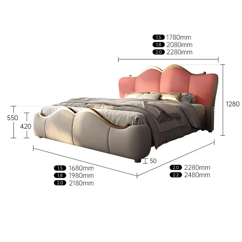 Cama estética De cuero, salón doble De lujo, Cama Queen, suelo multifuncional, Cama De Lujo Para Dormitorio, muebles De dormitorio