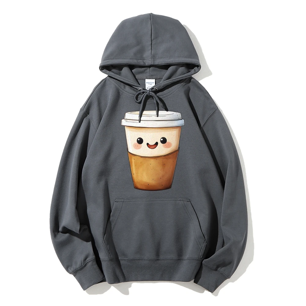 Y2k Hoodie Happy Coffee Cup Print Hoodie Cozy Graphic Oversize Inspired Casual Wear Trendy Drink Art Design Fun Vibe Clothes