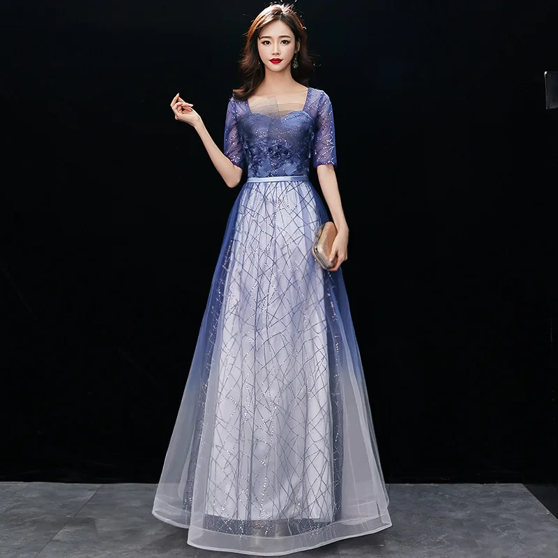 

Elegant Gradient Evening Dress Dress for Women New Style Banquet Temperament Strapless Host Choir Performance Starry Sky Dress