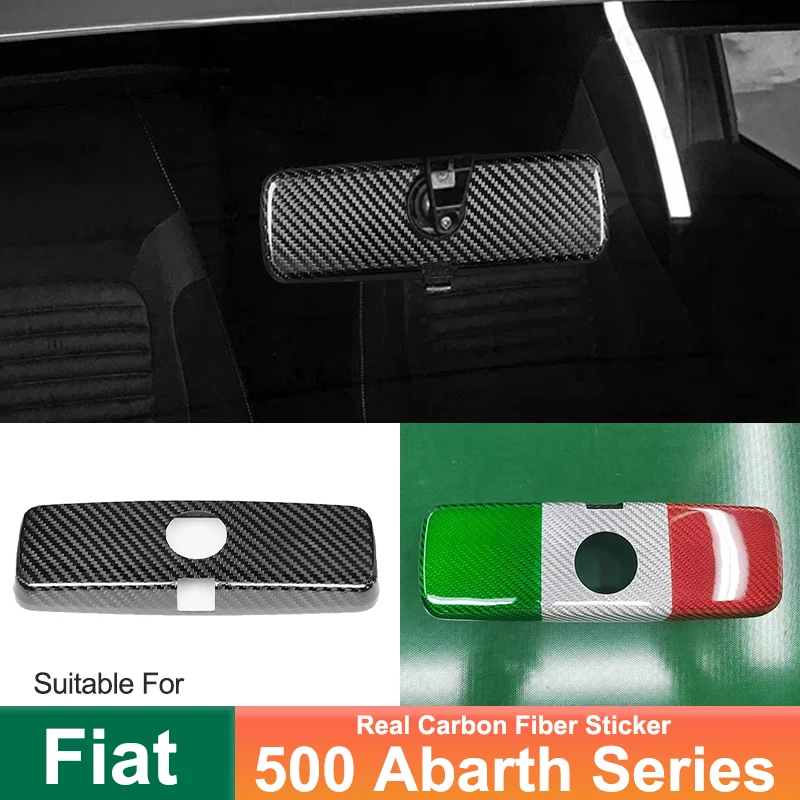 

For Fiat 500 Abarth Car Inner Mirror Cover Decorative Sticker Real Carbon Fiber Interior Modification Accessories