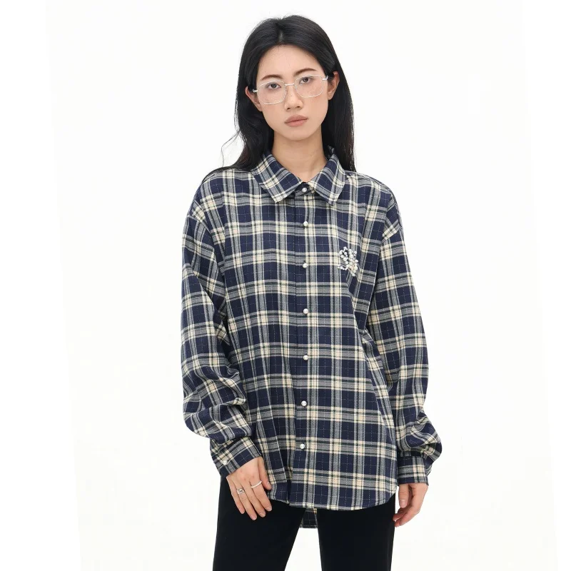 Camicia a quadri da donna Nuovo stile giapponese Manica lunga Designer Camicetta di marca di lusso a coda di rondine Top di grandi dimensioni di alta qualità da donna
