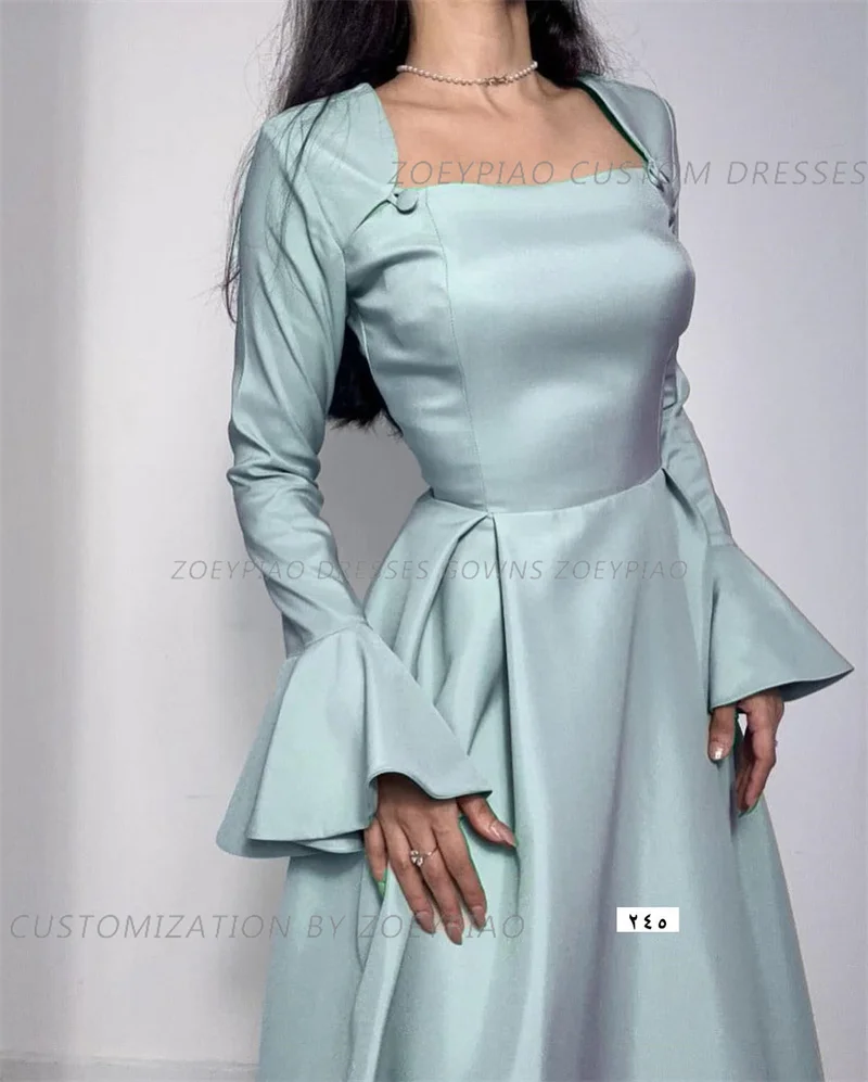 Robe de Bal en Satin Vert Clair Sans Bretelles avec lèvent Simples, Tenue de Soirée Formelle à Manches sulf, Ligne A, 2024