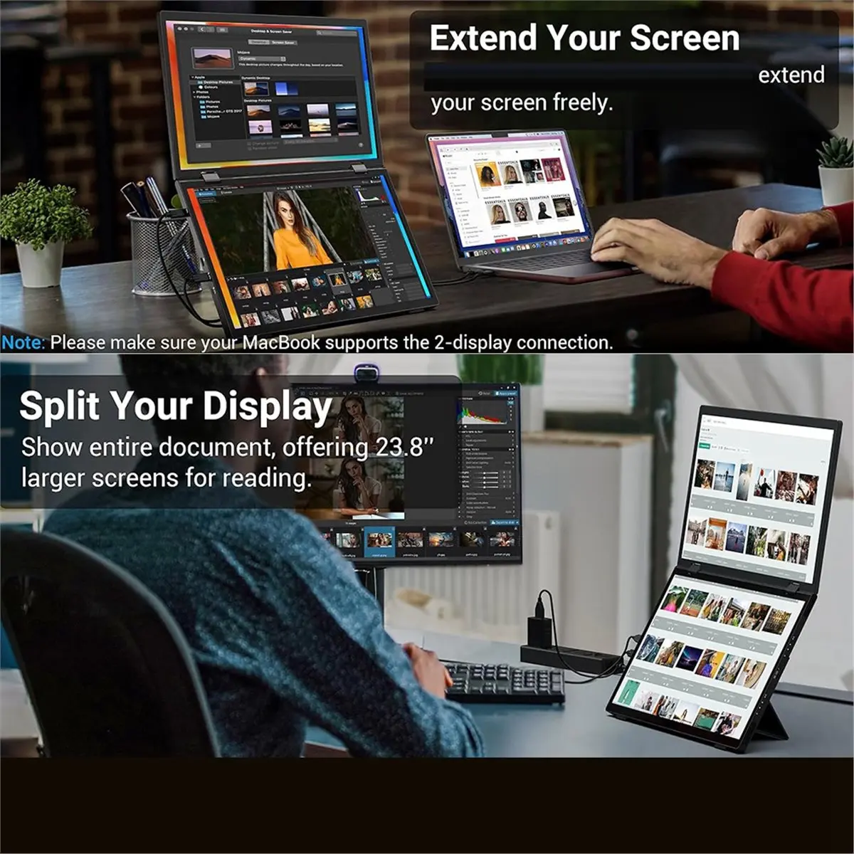 reveal 15.6 Inch FHD Protable Monitor IPS Folding Stacked Dual Laptop Screen Extender USB-C External Computer Display Screen
