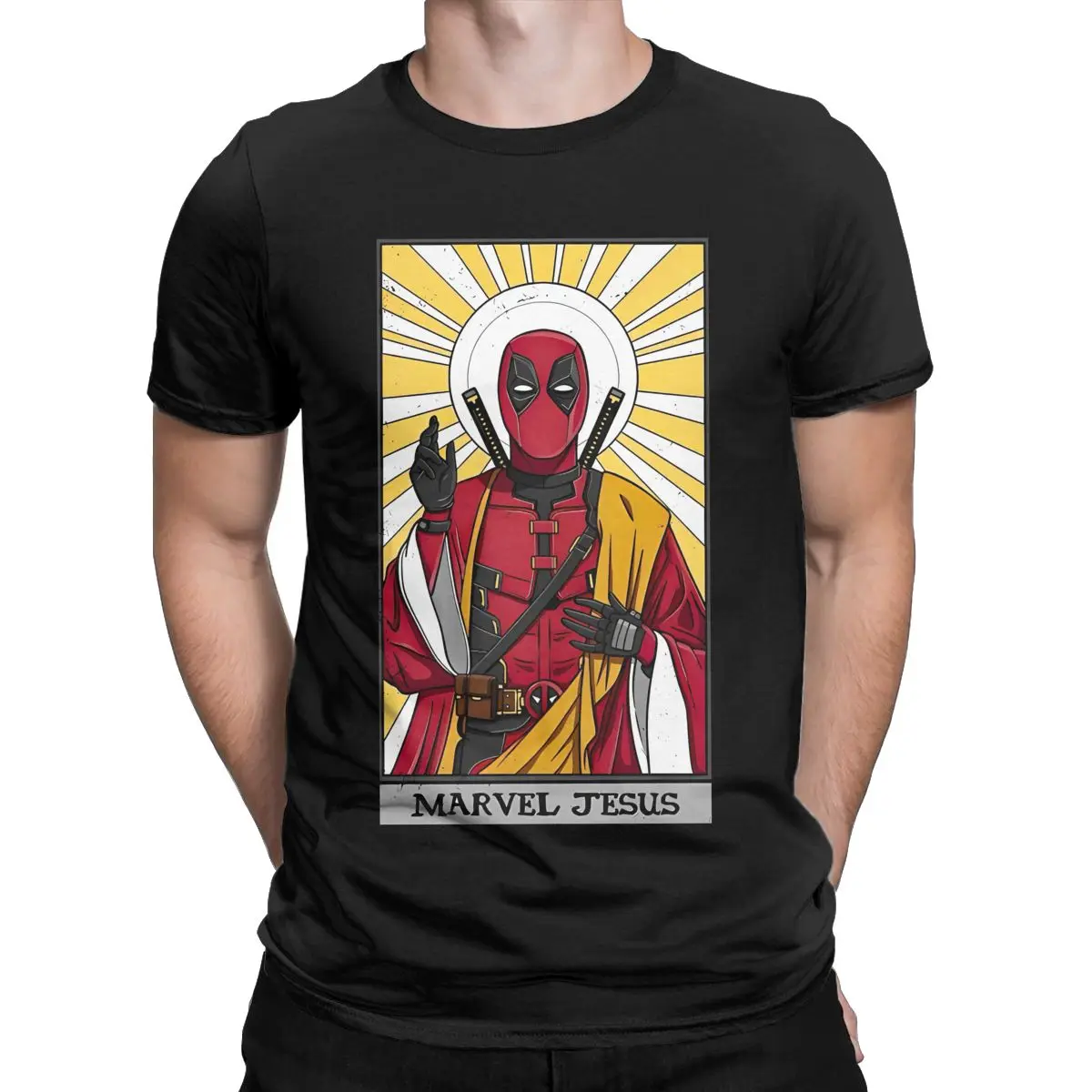 Men's T-Shirts Jesus Deadpool Funny Cool Pure Cotton Tees Short Sleeve Awesome Cartoon Humor T Shirts O Neck merch Big Size