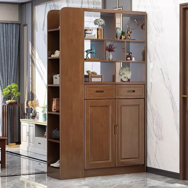 Solid wood entrance foyer cabinet, living room partition cabinet integrated coat rack shoe cabinet combination