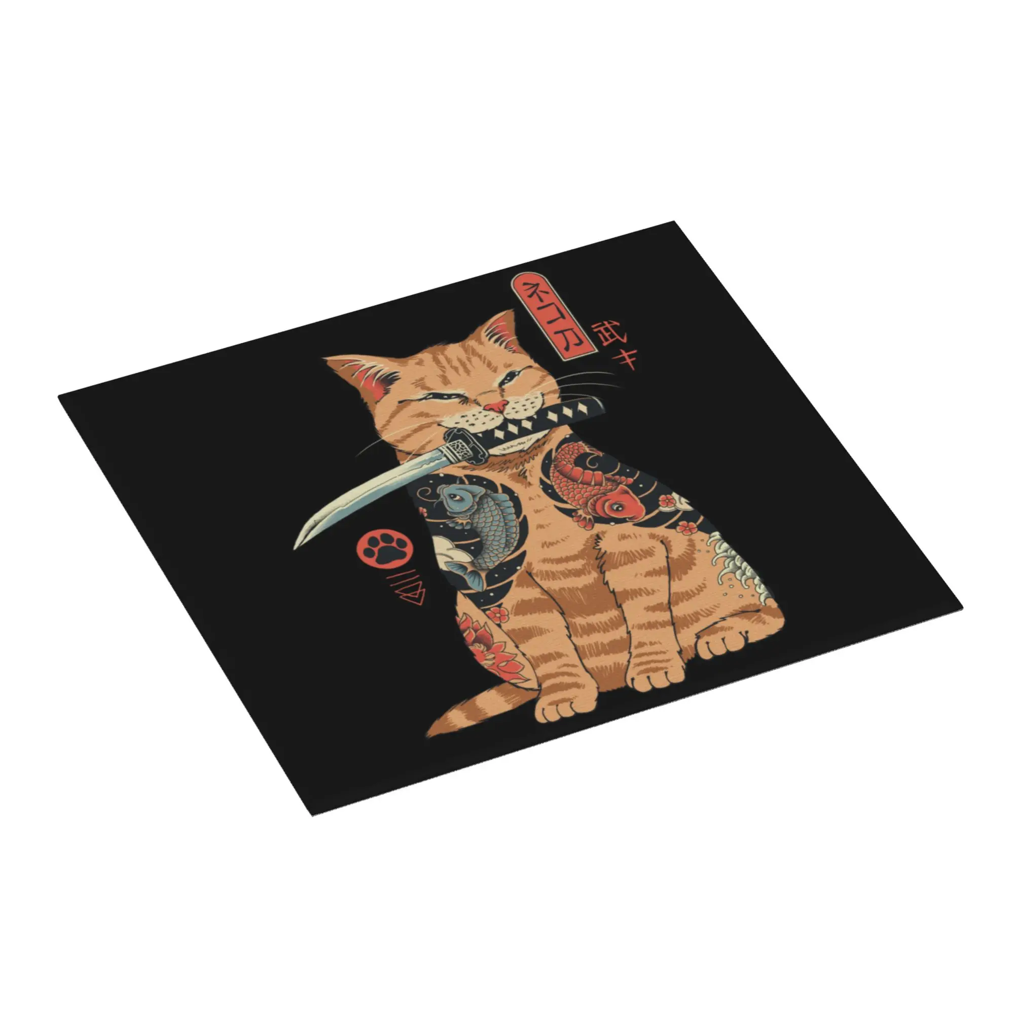 Drying Mat For Kitchen Japanese Samurai Warrior Neko Samurai Water Absorbent Reusable On Slip Kitchen Counter Protector Mat