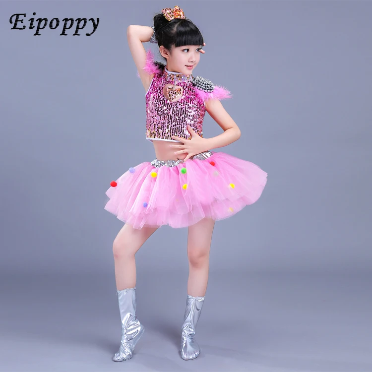 New Children's Jazz Sequined Performance Kits Kindergarten Modern Dance Pompon Skirt Men and Women Choir Costumes