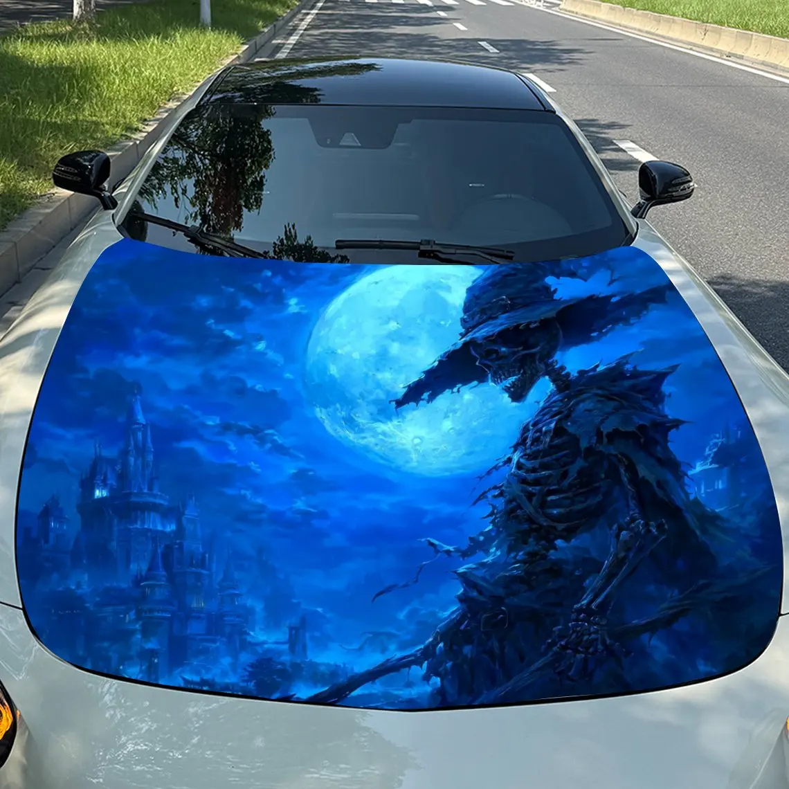 

Скелет лунного волшебника в синем реализме, виниловая пленка для автомобиля в стиле фэнтези, водонепроницаемая наклейка на капот автомобиля из материала ПВХ, самоклеящаяся царапина-