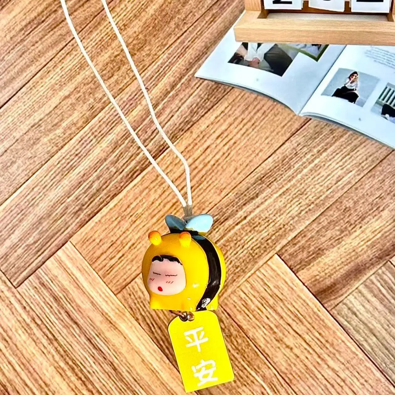 Crayon Shin-chan Bee Cosplay Figure Car Hanging Pendant Rearview Mirror Ornament Auto Interior Lucky Decor Gift view 4