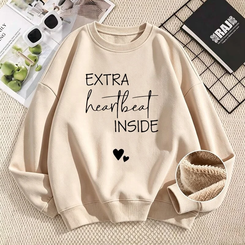 Extra Heartbeat Inside Sweatshirt Pregnancy Reveal Mommy To Be Hoodies Fleece Warm Crewneck Sweatshirts Long Sleeve Autumn