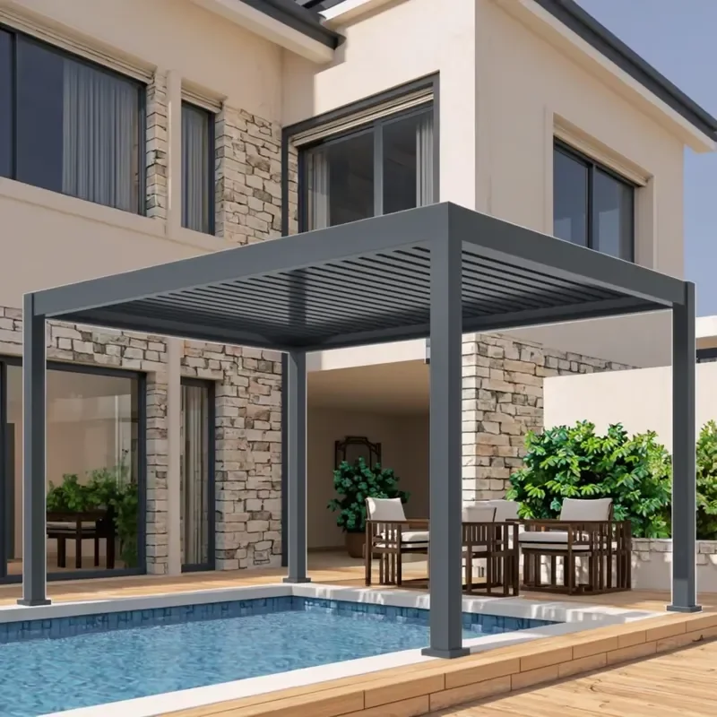 Amas Modern Bioclimatic Garden Pergola for Aluminum Manual Louvre Roof with Remote Control Gazebo Outdoor