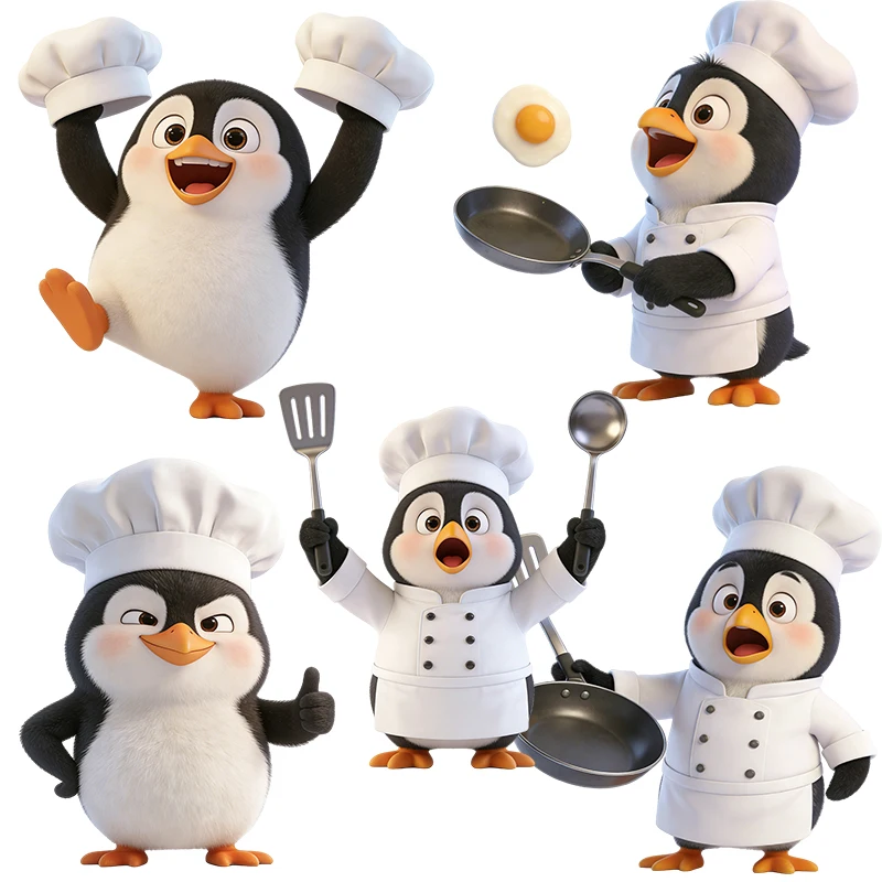 Three Ratels CEE50 Funny Penguin Chef Cartoon Animal Wall Stickers for Home Decoration Kitchen Restaurant Window decals