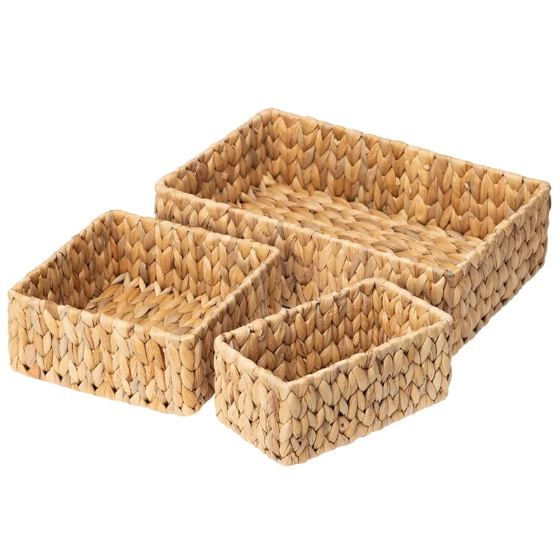 

AONEQ-Wicker Baskets For Organizing 3Pack, Large And Small Wicker Storage Baskets Set, Hand Woven Baskets For Storage
