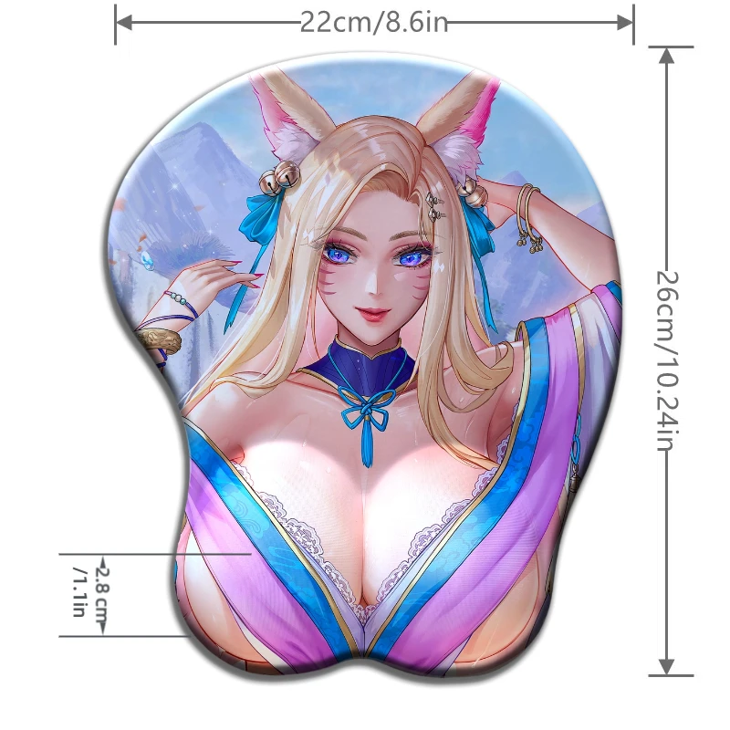 

Ahri Fox Ears E-sports Game Style Girl Oppai 3D Силиконовая подставка для запястий Коврик для мыши Kawaii Boob Настольный коврик Использование Эргономичный