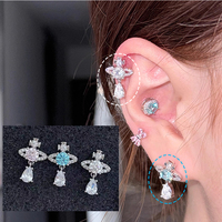 1PC Korean Style Blue Zircon Star Saturn Stud Earrings For Women Ear Studs Water Drop Temperament Piercing Earring  Jewelry