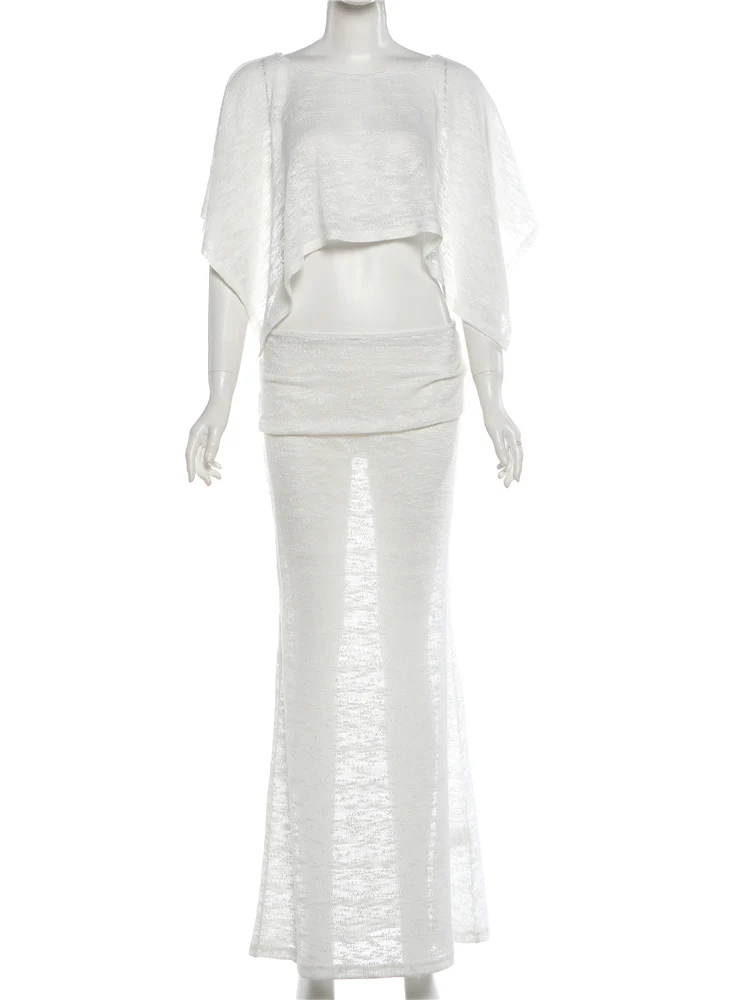 Nibber انظر من خلال أنيقة 2 قطعة مجموعة النساء مائل الكتف غير النظامية هيم المحاصيل القمم + مرونة الخصر التنانير موضة الحفلات الدعاوى #6