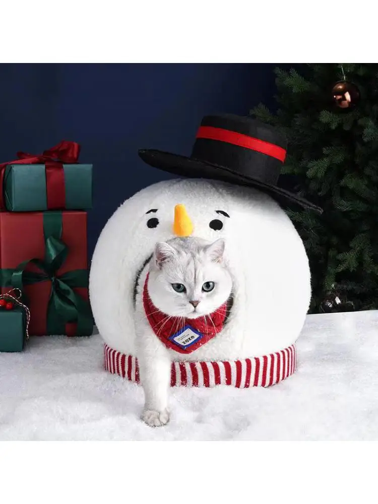 Christmas Snowman Cat Nest, Puppy Nest, Four Seasons Universal House, Winter Warm Pet Nest