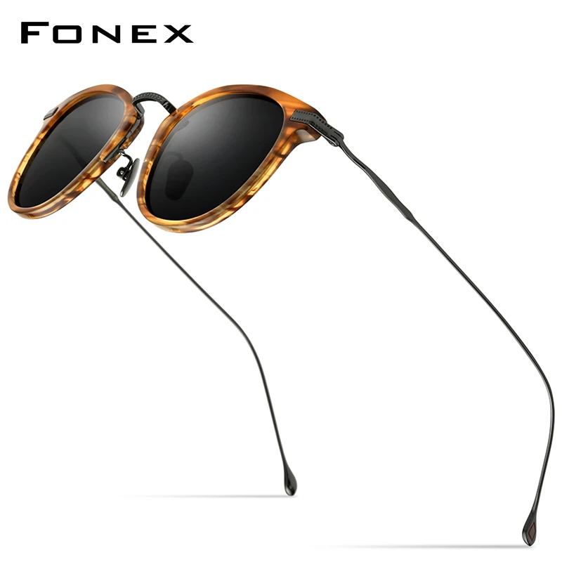 FONEX Titan Acetat Polarisierte Sonnenbrille Männer 2021 Neue Retro Vintage Platz UV400 Sonne Gläser für Frauen Shades F85648