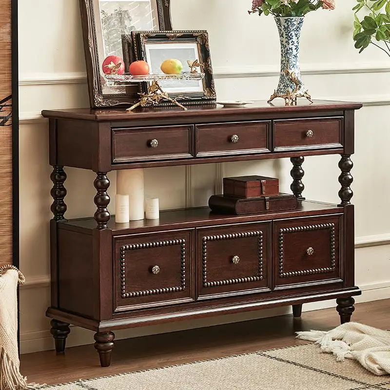 

American retro home entrance cabinet, all solid wood storage, French high-end door, living room aisle cabinet