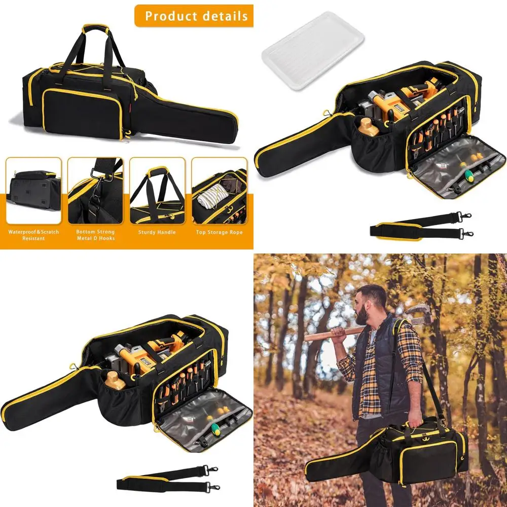 

Durable Chainsaw Bag with Spill-Resistant Tray for Greenworks, EGO Power+, and Dewalt Cordless Chainsaws 14-18