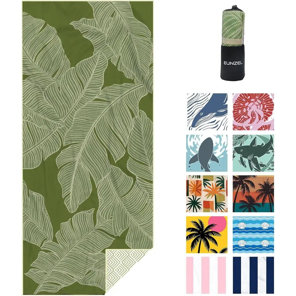 

Large Quick-Dry Sand-Free Beach Towel - Ideal for Travel, Camping, Pool, Gym, and Yoga, 71x32, Palm Green