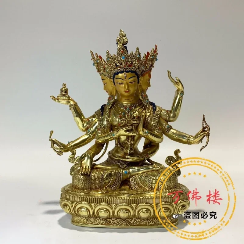 7-Inch Ushnisha Vijaya Copper Gilt Tibetan Buddha Statue Home Auspicious Decoration New Delicate Mosaic 21cm