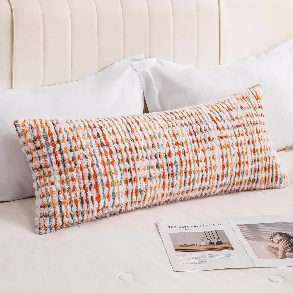 

Комплект оранжевых поясничных наволочек в стиле бохо, 14x36 дюймов, наволочки с тафтинговым акцентом в фермерском доме для кровати, нейтральная отделка