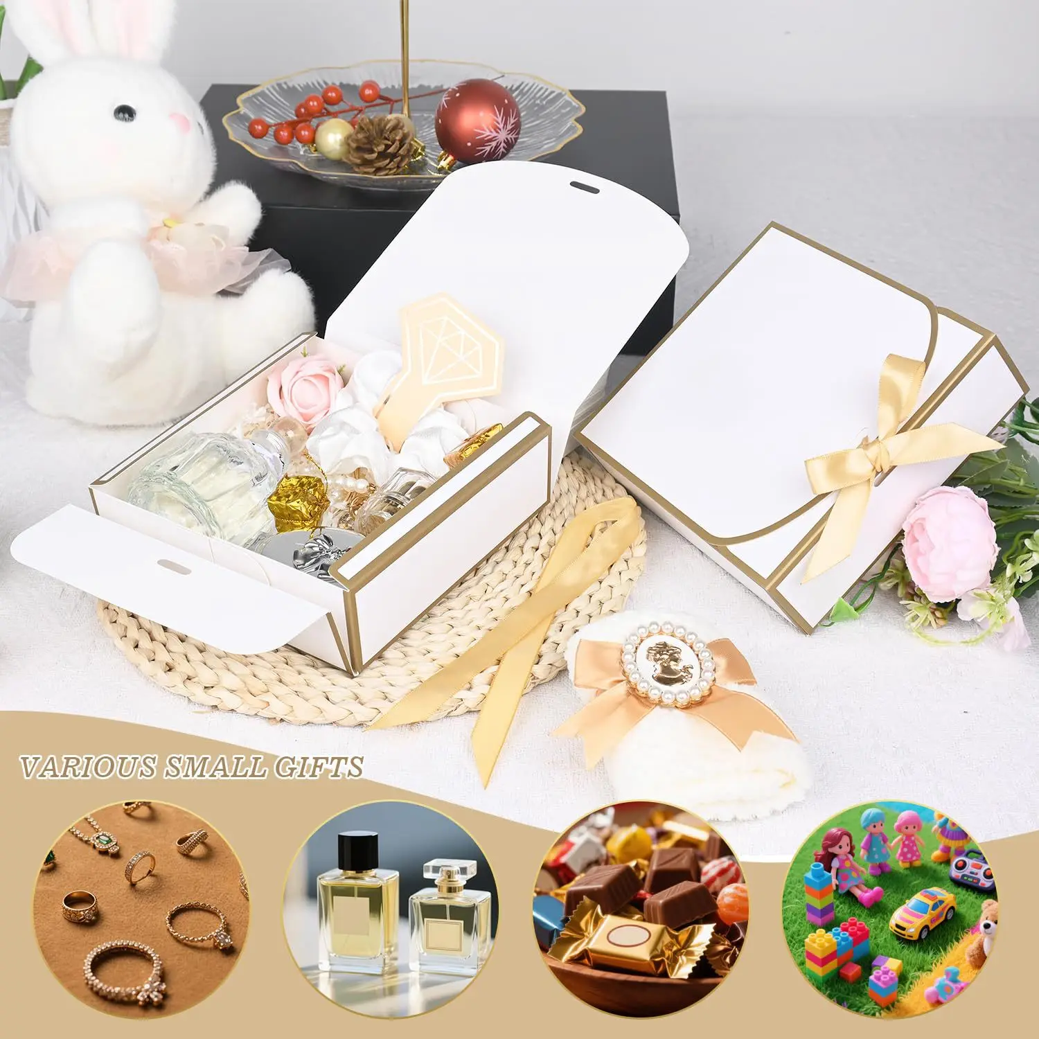 5 Sets elegante weiße Geschenkboxen, ideal für Hochzeiten, Brautjungfern-Geschenke, Einweihungsfeiern, Geburtstage, besondere Anlässe, Geschenkverpackungen – Detail 5