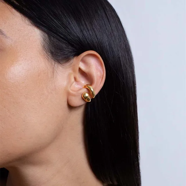 Brinco de Pressão Punk Sem Furo para Mulheres, Brinco de Orelha Clássico Dourado Moderno, Earcuff Feminino, Presente Y2K, Joia Simples para Uso Diário