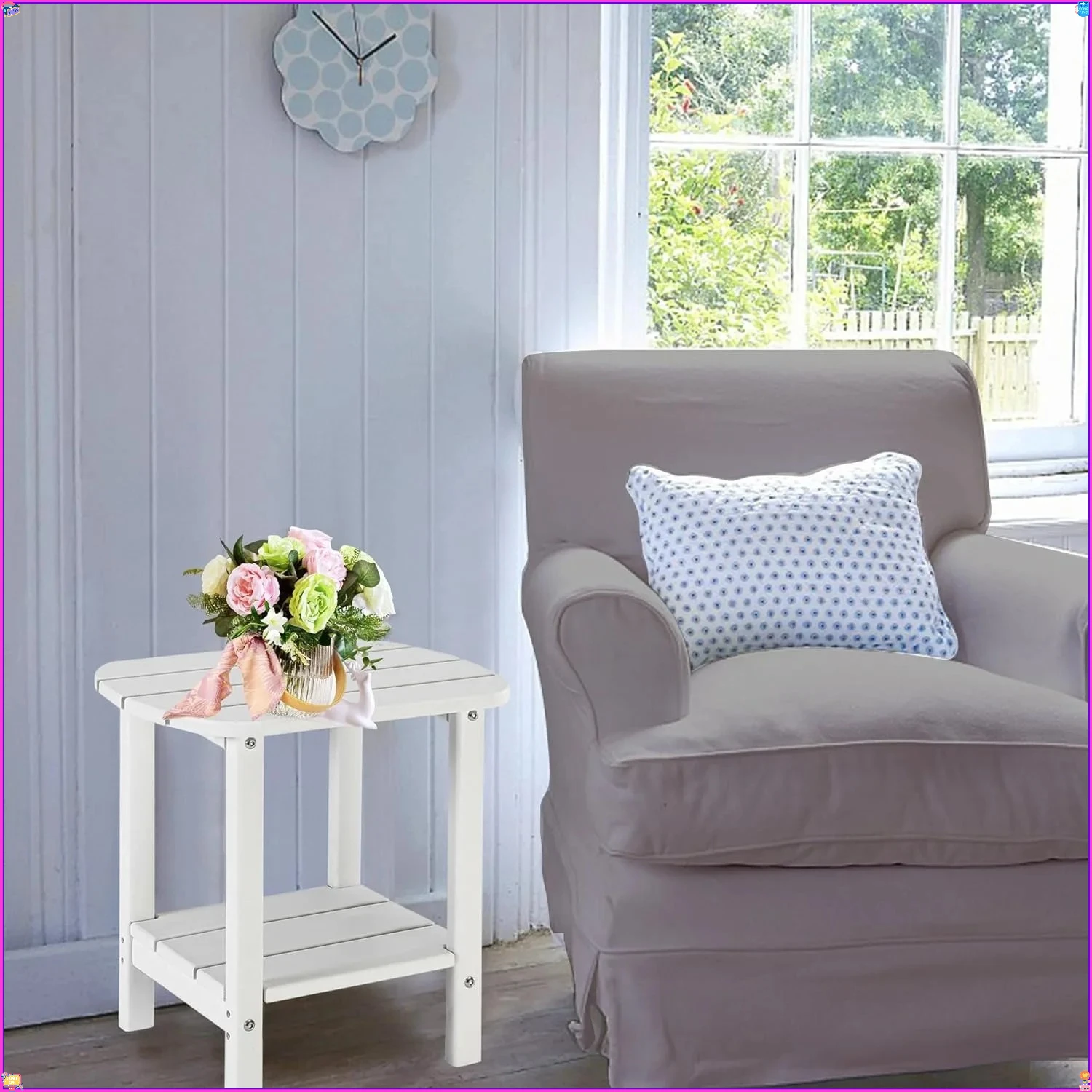 

Double Side Table, Outdoor Side Tables, End Tables for Patio, Backyard,Pool, Indoor Companion,Easy Maintenance(White)