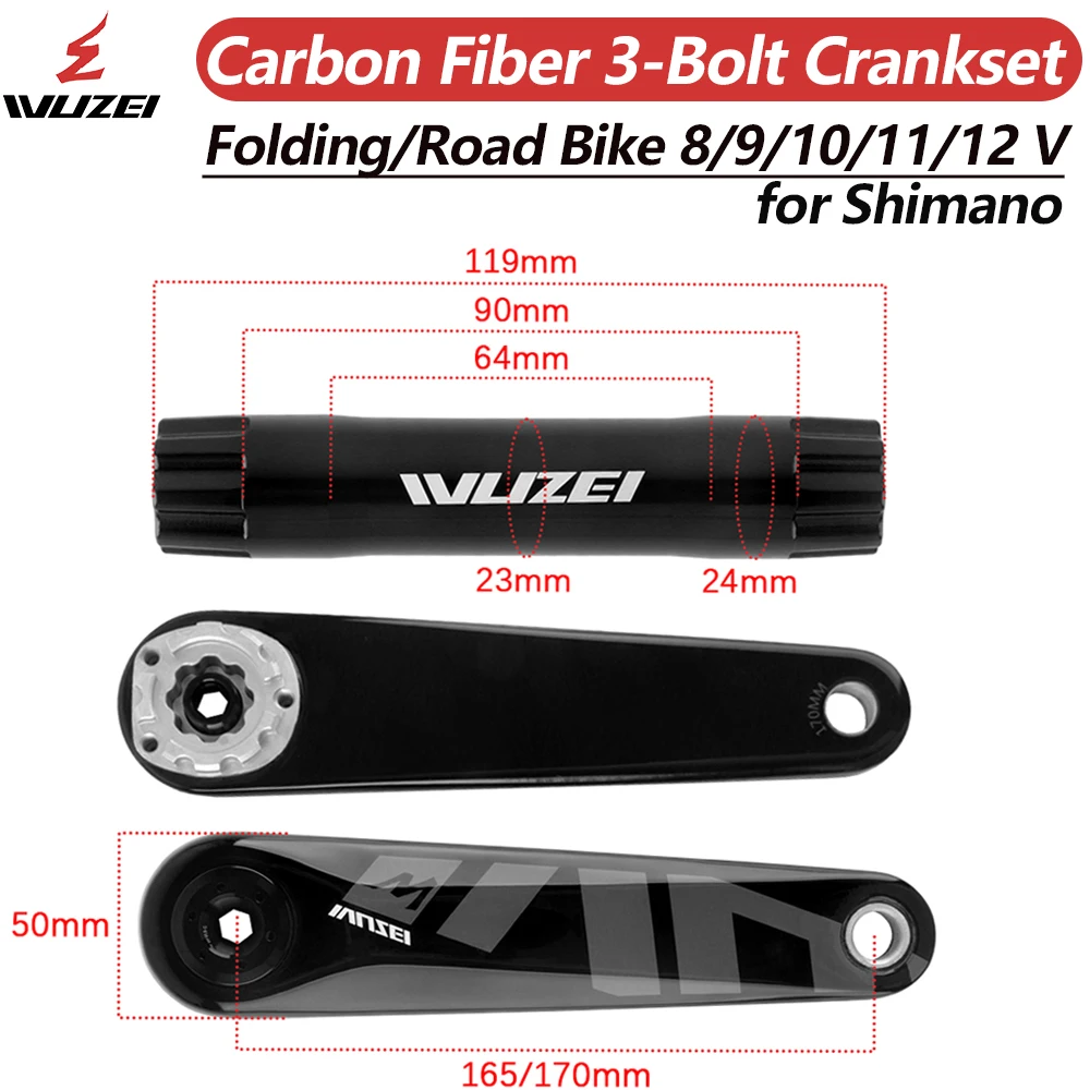 

WUZEI Fold/Road Bike Carbon Fiber 3 Bolt Direct Mount Crankset 165MM 170MM 11/12V for Axle 24mm SHIMANO Ultra-Light Bike Crank