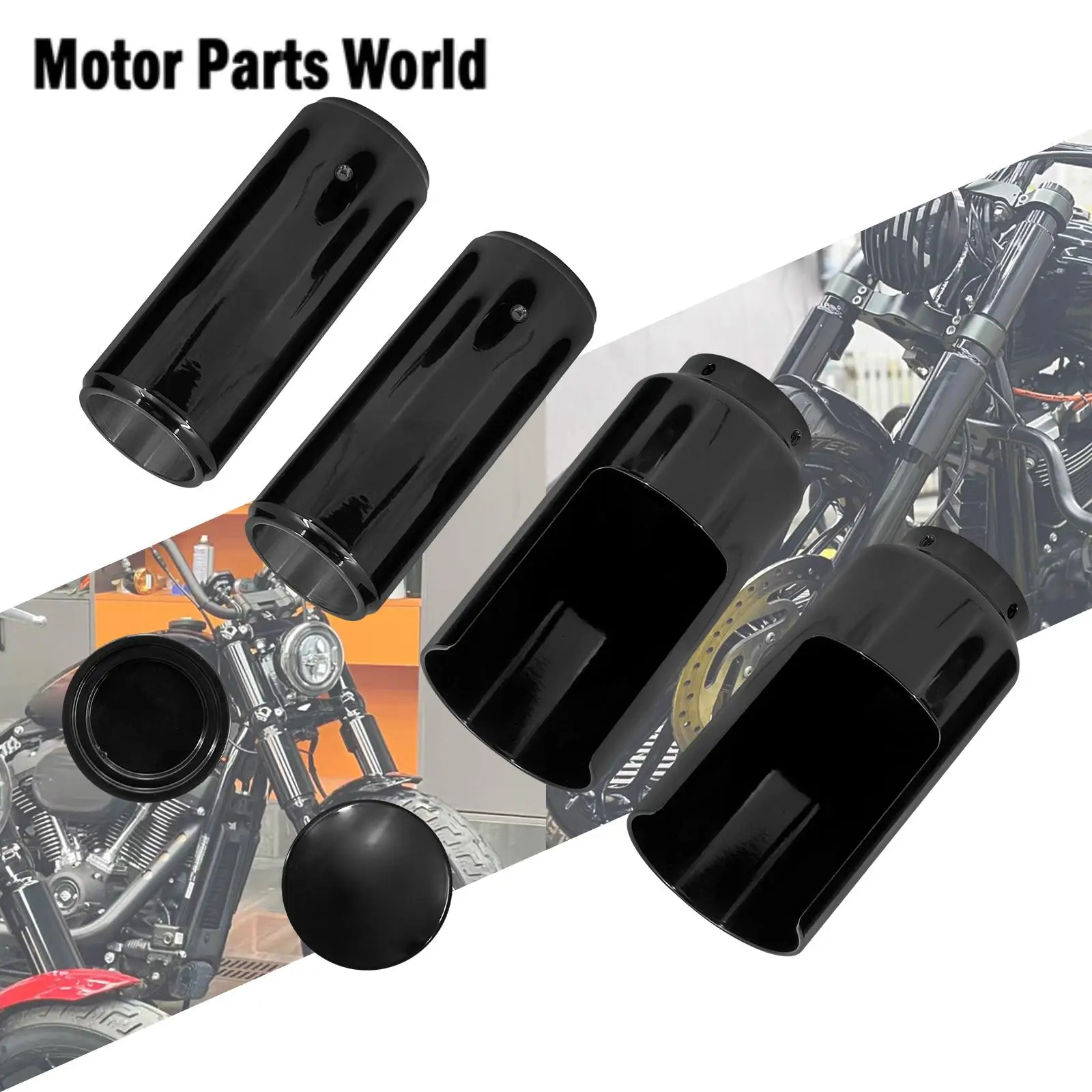 Motorcycle Black Front Fork Shock Absorber Cover Tube Protection Cap Set For Harley Softail Street Bob Low Rider 2018-2022 2023