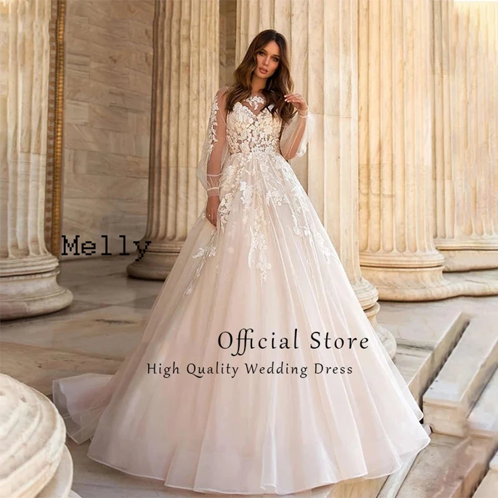 

Champagne Strapless Wedding Dresses for Women Full Sleeve A Line Bridal Gowns with Lace Organza Vestido De Novia 2024 Summer