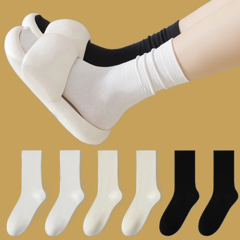 

2/5 Pairs 2024 New Summer Thin Middle Tube Socks White Black Polyester Cotton Confinement Socks Pile Women's Socks