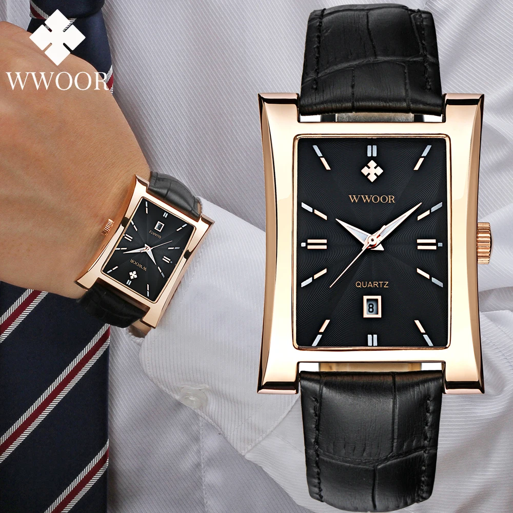 

WWOOR Watch For Men Fashion Business Quartz Wristwatches Waterproof Calendar Clock Luxury Square Men's Watches Relogio Masculino