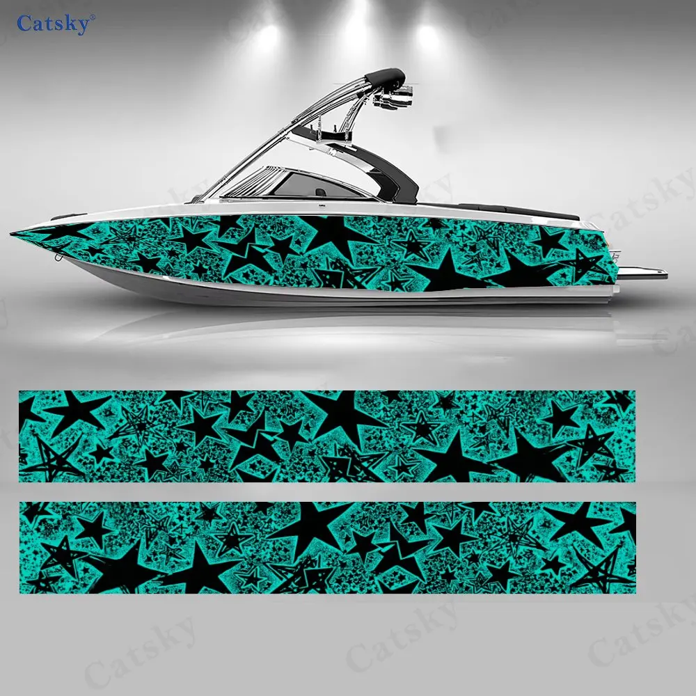 

2 шт. модных наклеек с изображением звездчатого узора для лодок, водонепроницаемые виниловые наклейки из ПВХ для рыболовных судов, прочные и стильные.