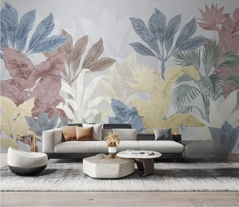 Customized mural wallpaper Nordic jungle tropical plant light luxury TV sofa background wall decoration wallpaper wall stickers