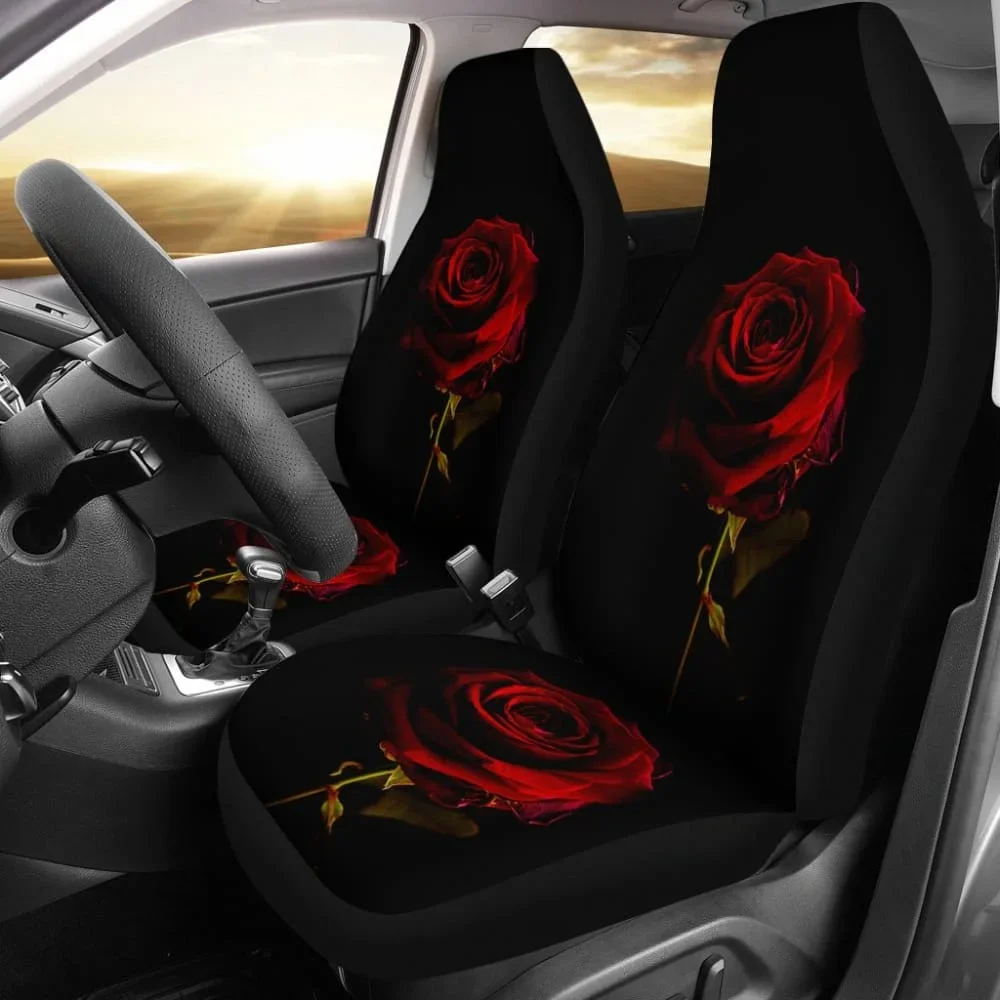 Black with Red Rose Blooming Car Seat Covers 210402,Pack of 2 Universal Front Seat Protective Cover