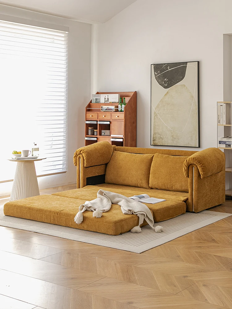 Small apartment fabric sofa home living room module double triple folding dual-purpose inline sofa bed
