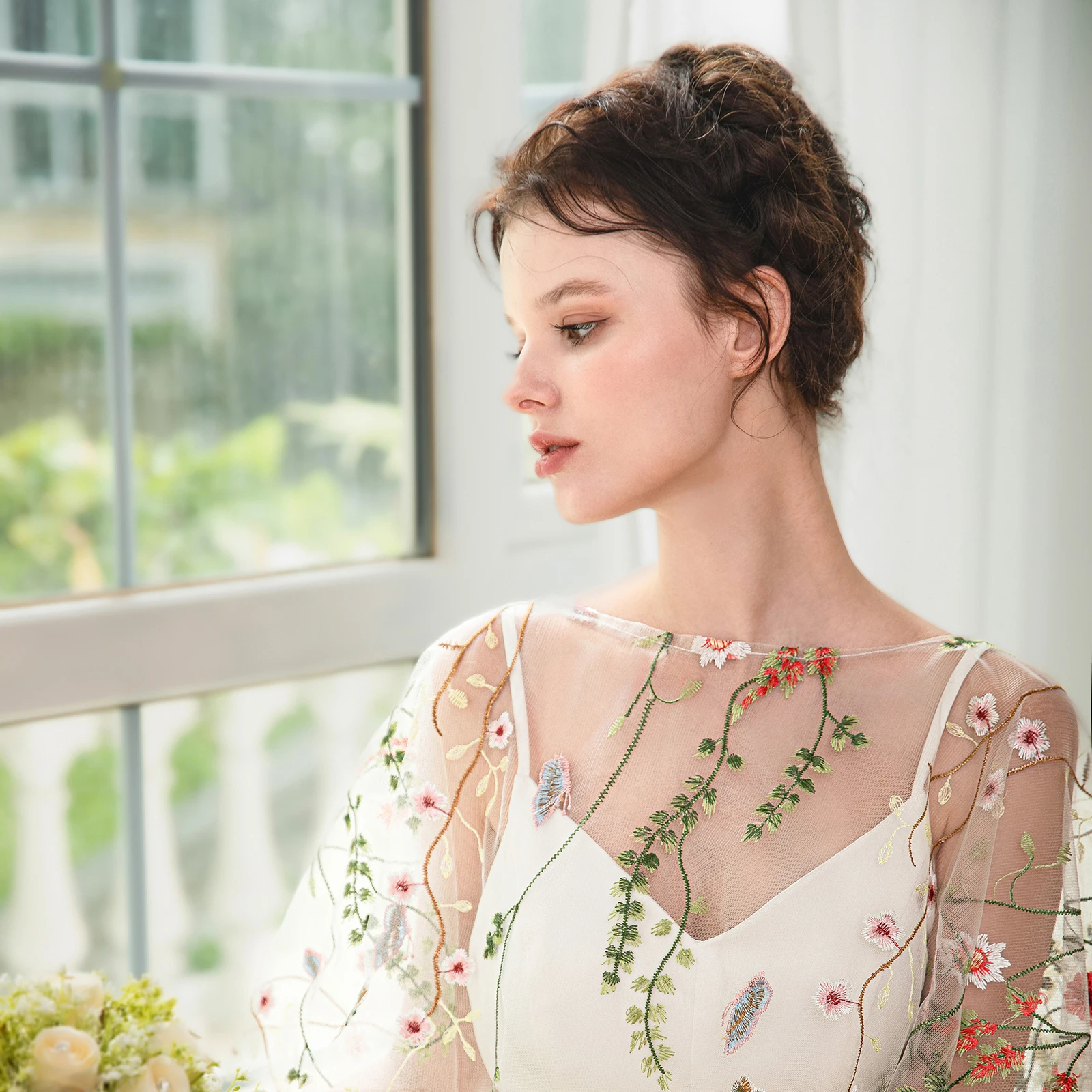 Elegant Jewel Collar Wild Flowers Floral Lace Bridal Wraps Bolero for Women Evening Party Shawls Marriage Wedding Accessories image 3