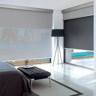 Customized Cordless Double Roller Window Blinds Dual Layer Light Filtering Blackout Shades Smart Motorized Battery Powered Curta