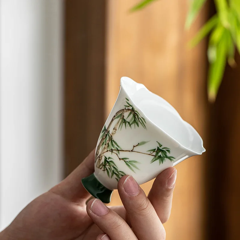 

Керамический подглазурный чайник с ручной росписью из зеленого бамбука и тыквы, китайский одинарный чайник ручной работы с отверстием для фильтра, чайный сервиз кунг-фу