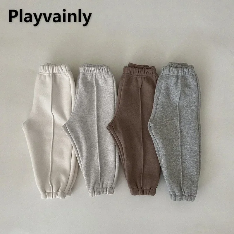 Toddler Boys Girls Casual Sports Pants Autumn Winter Infant Solid Color Fleece Warm Sweatpants Baby Loose Jogger Pants A5240