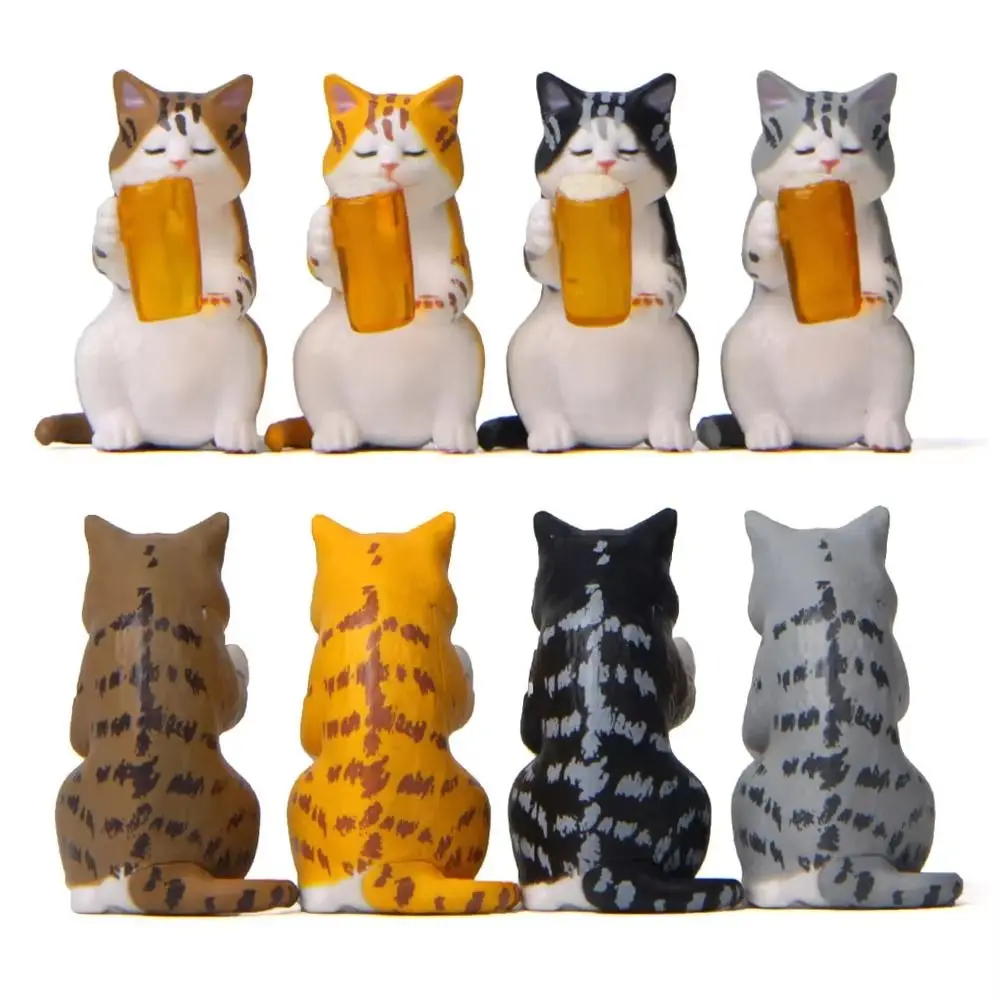 Cute Cartoon Drunken Cat Figures Handicraft Mini Cat Statue PVC Beer Cat Figures Home Decor