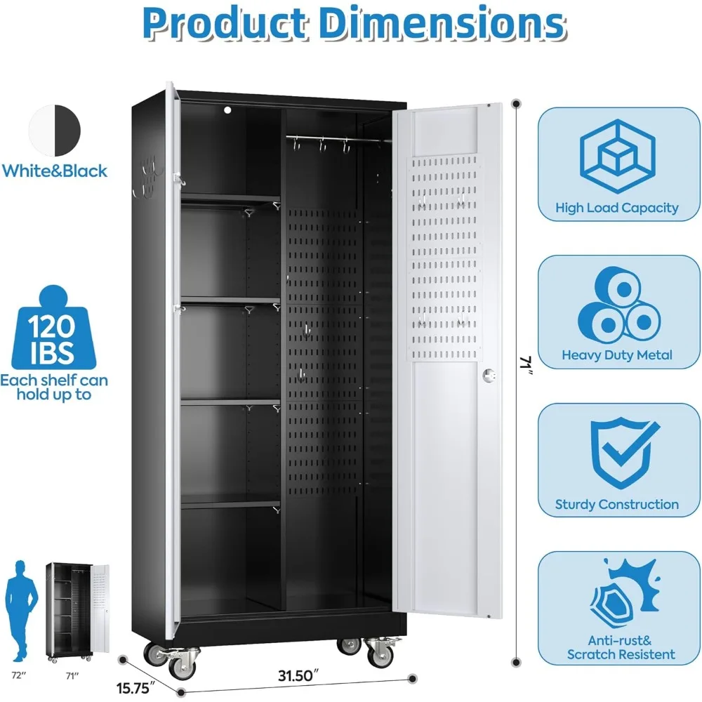 Armadietto portaoggetti portatile per garage in metallo con ripiani regolabili, con serratura e ruote per l'organizzazione definitiva