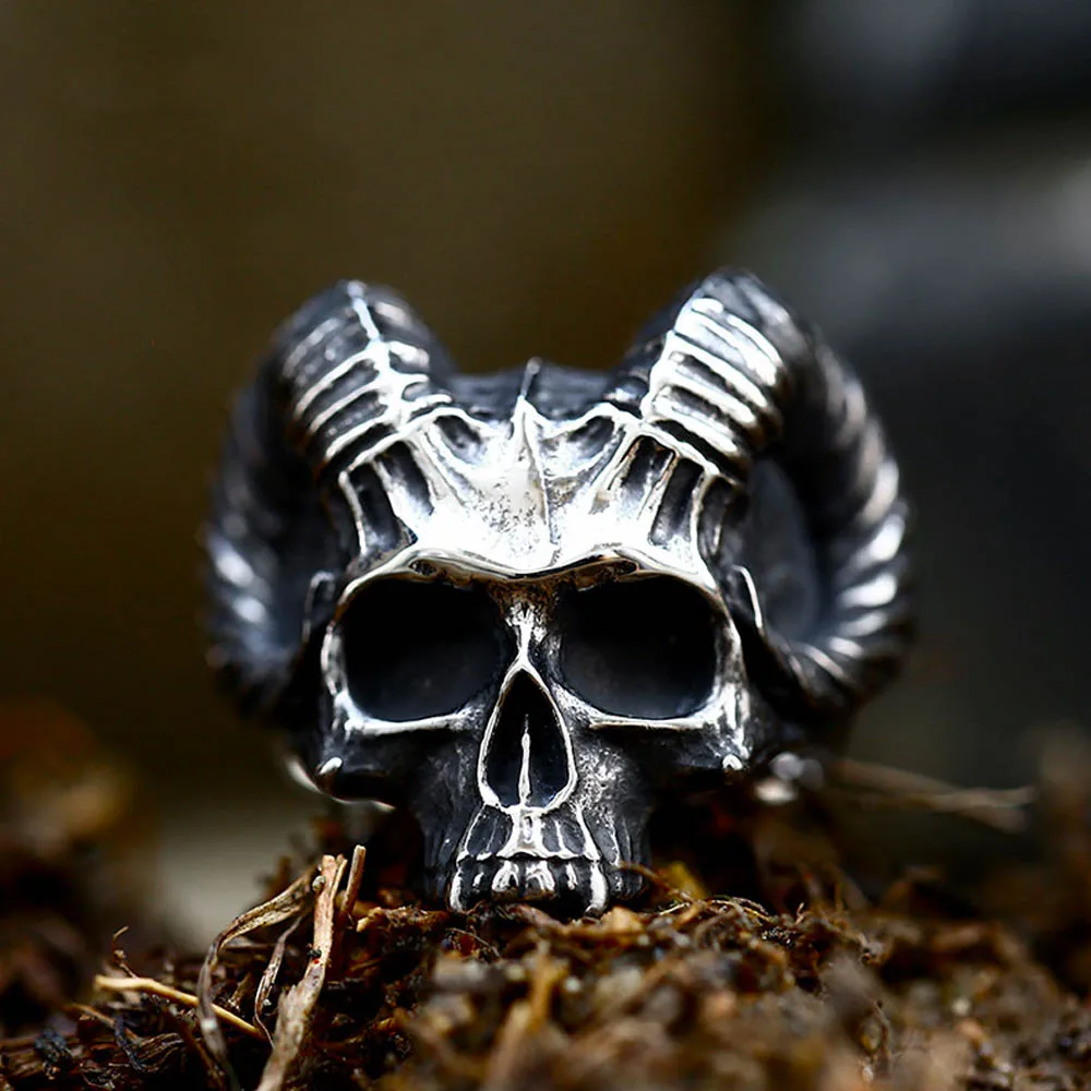 

Punk Goat Skull Ring Stainless Steel Gothic Skull Satan Rings for Men Animal Biker Vintage Unique Jewelry Gift Dropshipping