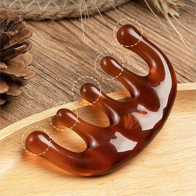 Resin Meridian Massage Comb Sandalwood Five Wide Tooth Comb Acupuncture Blood Circulation Anti-Static Smooth Hair