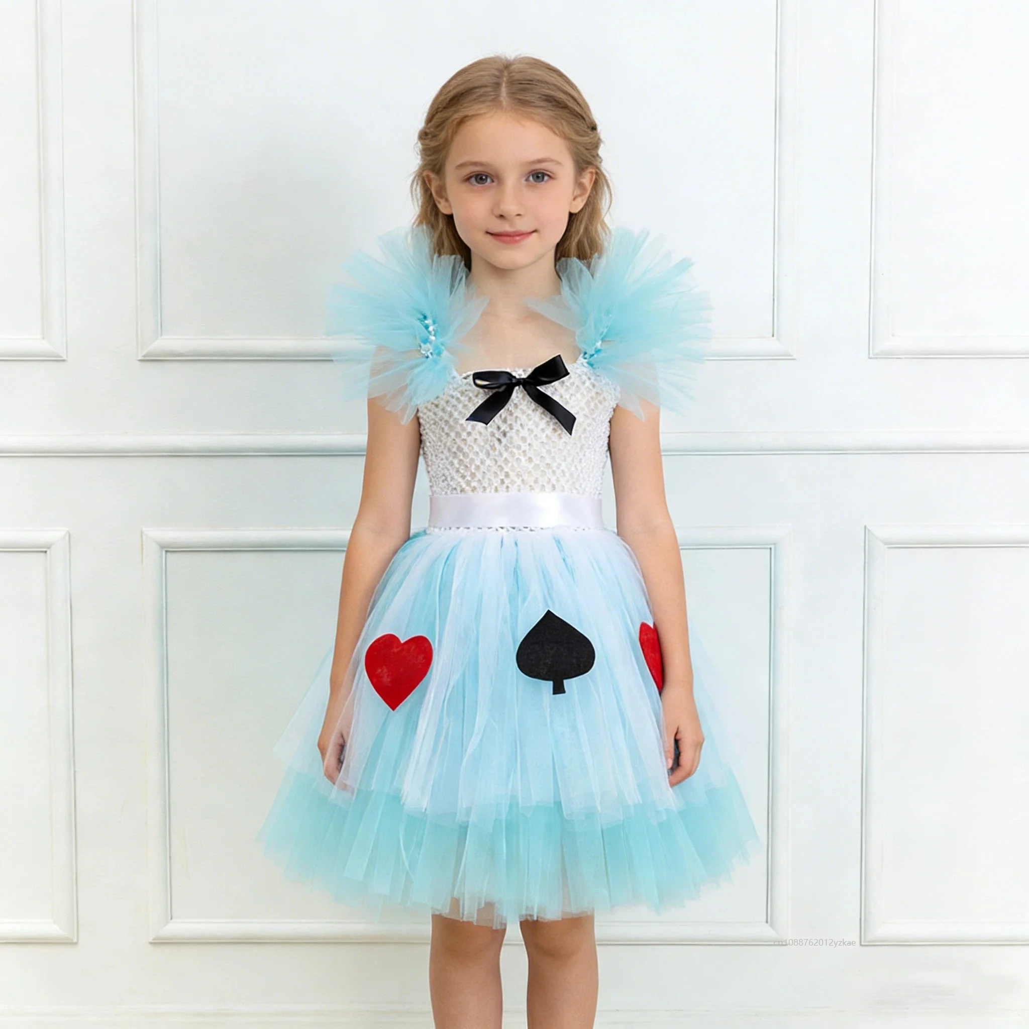 

2026 Infantil Princess Alice In Wonderland Cartoon Queen Heart-shaped Tutu Dress Fille Cosplay Birthday Party Halloween Costume