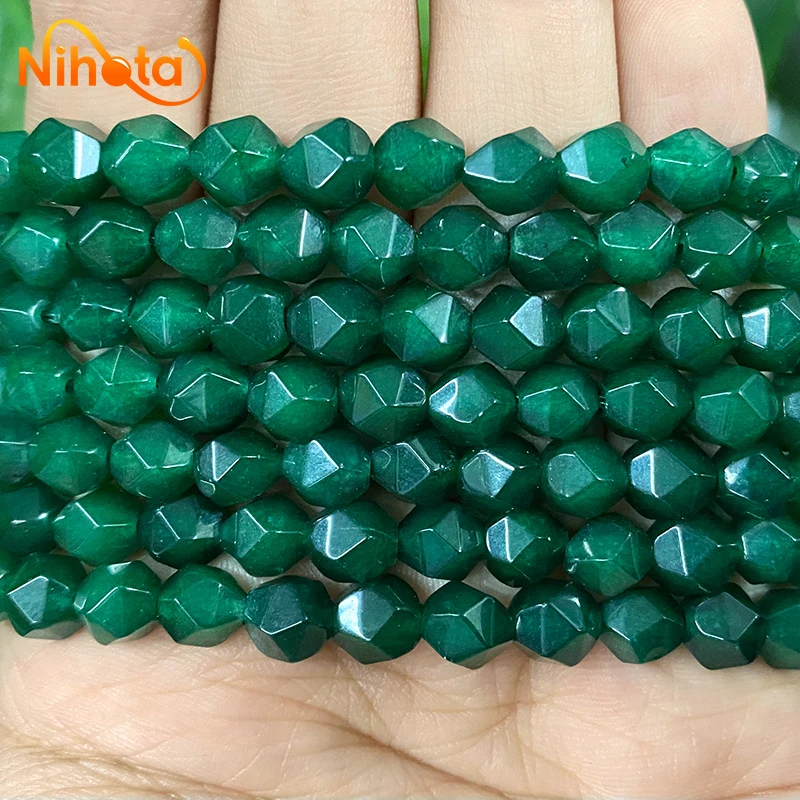 Natural Dark Green Chalcedony Beads Faceted Loose Stone Beads DIY Bracelet Necklace Accessories for Making Jewelry 15\